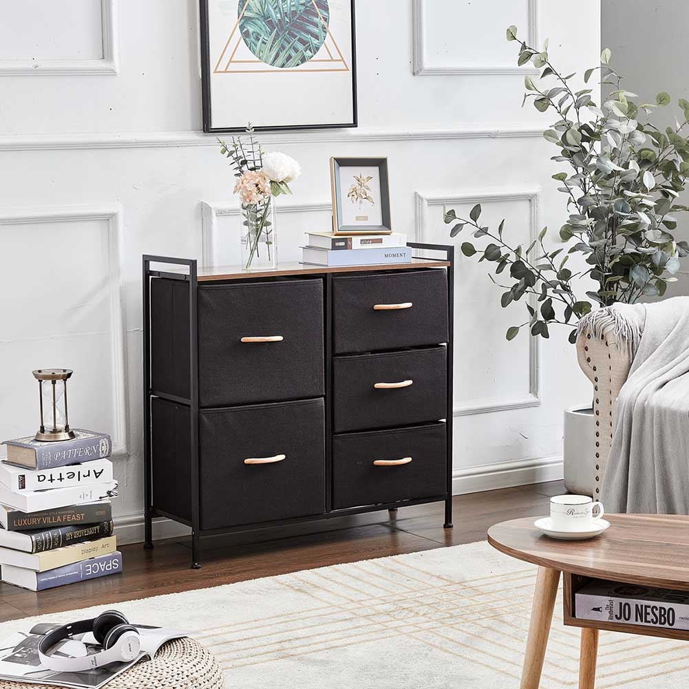 Kepooman Dresser with 5 Drawers with Steel Frame Wood Top for Bedroom, Hallway, Entryway, Closets, Tower Organizer Unit, Black Kepooman Dresser with 5 Drawers with Steel Frame Wood Top for Bedroom, Hallway, Entryway, Closets, Tower Organizer Unit, Black