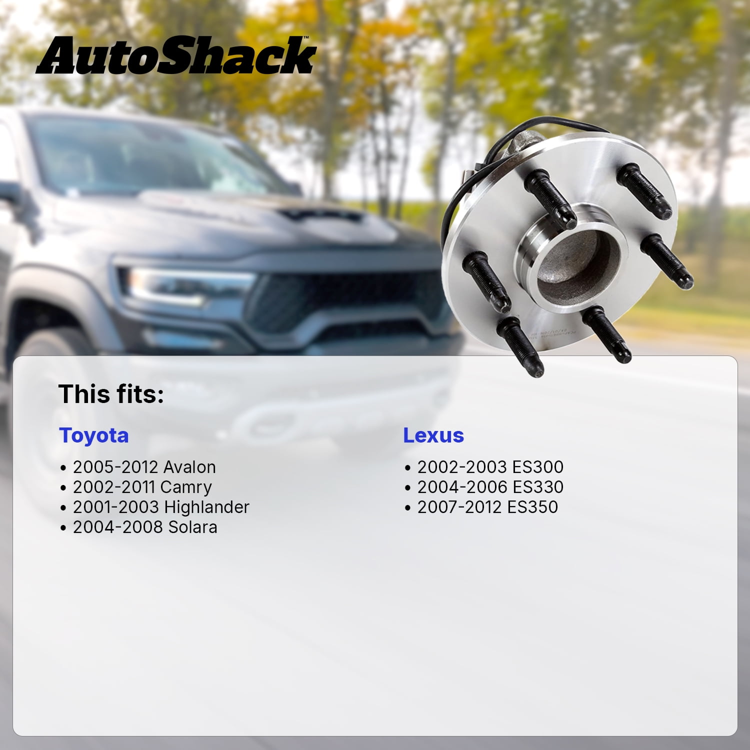 AutoShack Rear Wheel Hub Bearing Assemblies - Driver and Passenger Side for Toyota & Lexus, Camry 2002-2011 Avalon 2005-2012 ES350 2007-2012, FWD L4 2.4L 2.5L V6 3.0L 3.3L 3.5L - 5-Lug, With ABS