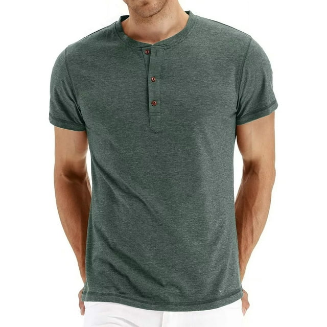 Playera Casual Manga Corta Algodón Cuello Henley Para Hombre
