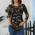 thumbnail image 4 of Xyxonk 3/4 Length Sleeve Womens Tops Crew Neck Floral Printed Tunic Tops Loose Fit Plus Size Pleated 2025 Trendy Tee Tops Saffron S, 4 of 5