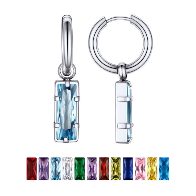 Pendientes colgantes Huggie PROSTEEL Pendientes de Acero Inoxidable para mujeres Aguamarina de marzo Cristal Joyería Madre Regalo de cumpleaños