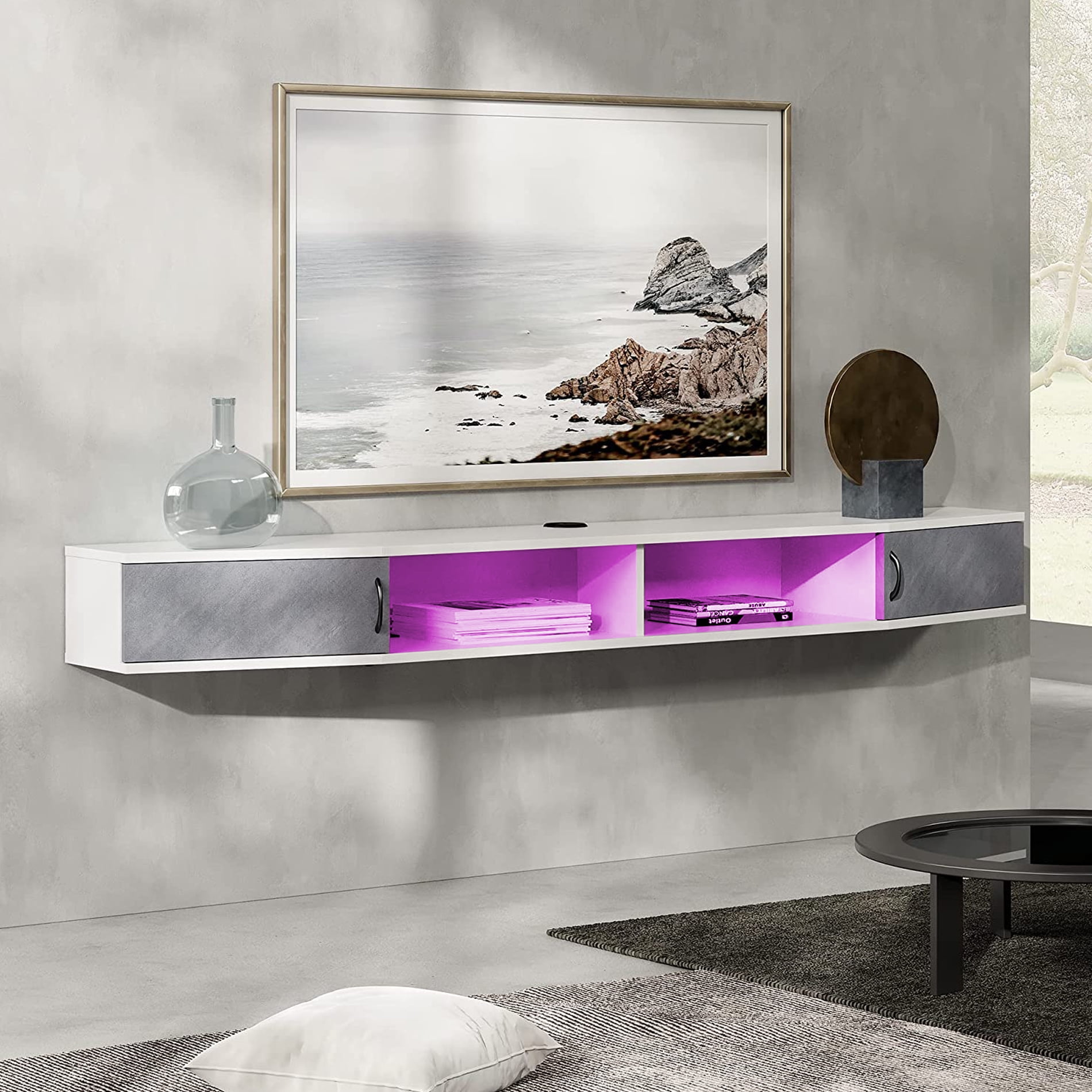 Fitueyes 16 Lights Floating TV Stand Shelf, Wall Mounted Shelf With Storage Cabinet,Entertainment Center for 85 Inch TV Sansujyuku sansujyuku.com