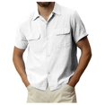 thumbnail image 2 of TAIAOJING Shirts For Men Solid Pocket Single Cotton Linen Short Sleeve Blouses White XXL, 2 of 5