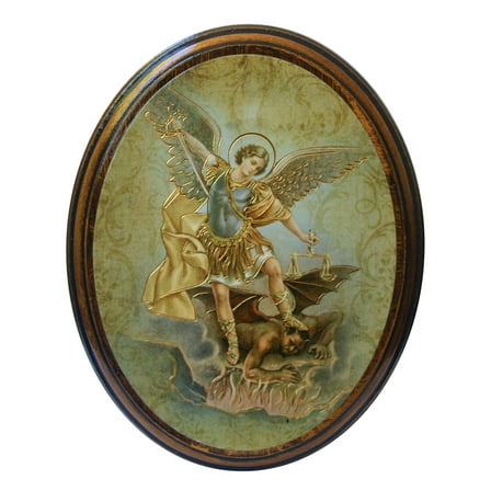 Hirten St. Michael Oval Antiqued Wood Plaque Wall Art Décor, Small