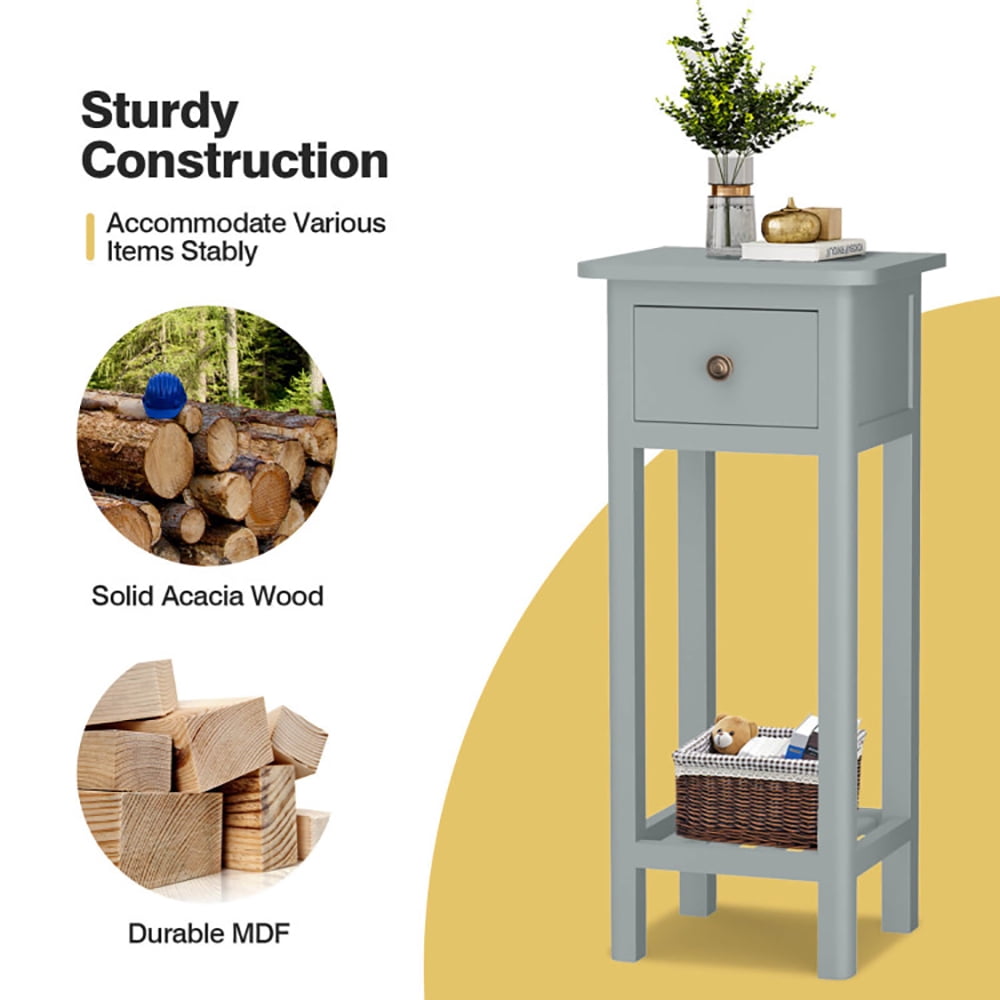 Finihen End Side Table, Nightstand, 2 Tier Slim Nightstand Bedside Table with Drawer Shelf, Sofa Side Table, Bed Side Table, for Living Room, Bedroom, Gray Finihen End Side Table, Nightstand, 2 Tier Slim Nightstand Bedside Table with Drawer Shelf, Sofa Side Table, Bed Side Table, for Living Room, Bedroom, Gray