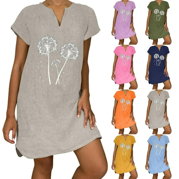 Up to 65% Off Women Summer Maxi Dresses Women's Fashion Loose Leisure V-collar Short Sleeve Summer Dresses