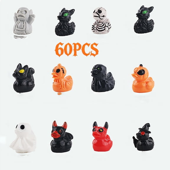 60PCS Halloween Mini Resin Spooky Duck Figurines, Mini Halloween Desktop Ornaments, Small Halloween Decorations for Tiered Tray Tabletop Party Favors Halloween Gift