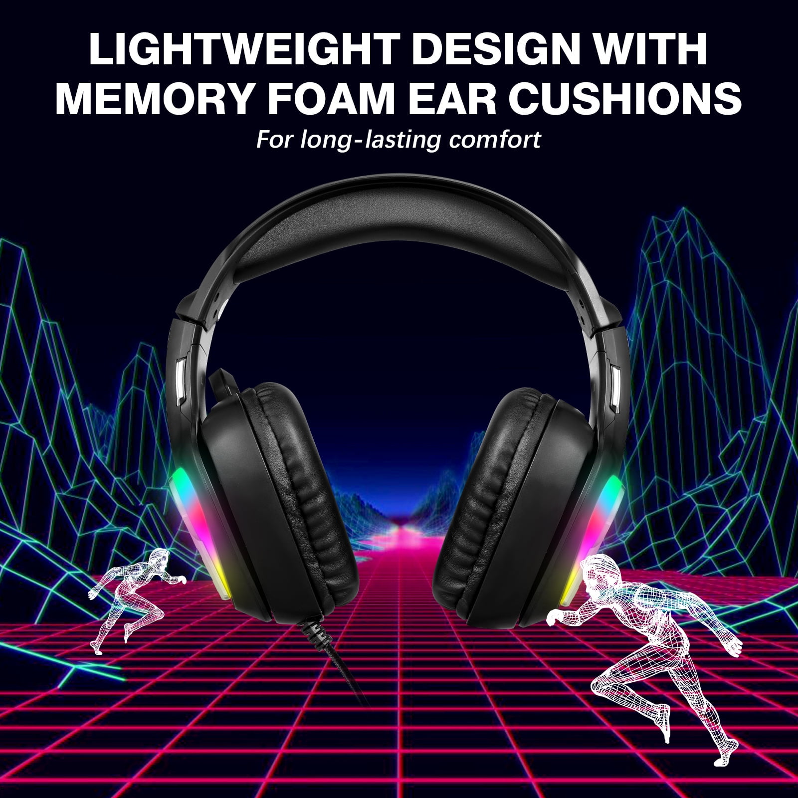 Wireless Gaming Headsets, 2.4GHz Wireless Gaming Headphone with ENC Noise Canceling Microphone, Bluetooth 5.4, Cool Lighting, 50H Battery, 40mm Drivers