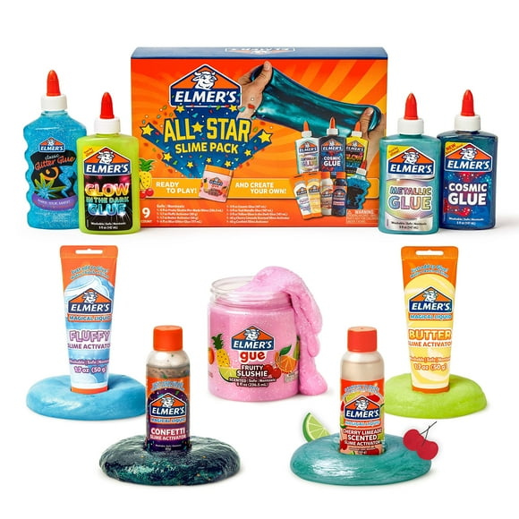 Elmer's All Star Kit Supplies Include Liquid Glue, Activator and Premade Slime, Multicolor 9 Count