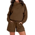 thumbnail image 2 of qolati Women 2 Piece Outfits Fashion Cowl Neck Sweatshirts and Sweatshorts Jogger Tracksuits Matching Set 2023 Casual Loose Sweatsuits Y2k Clothes, 2 of 7