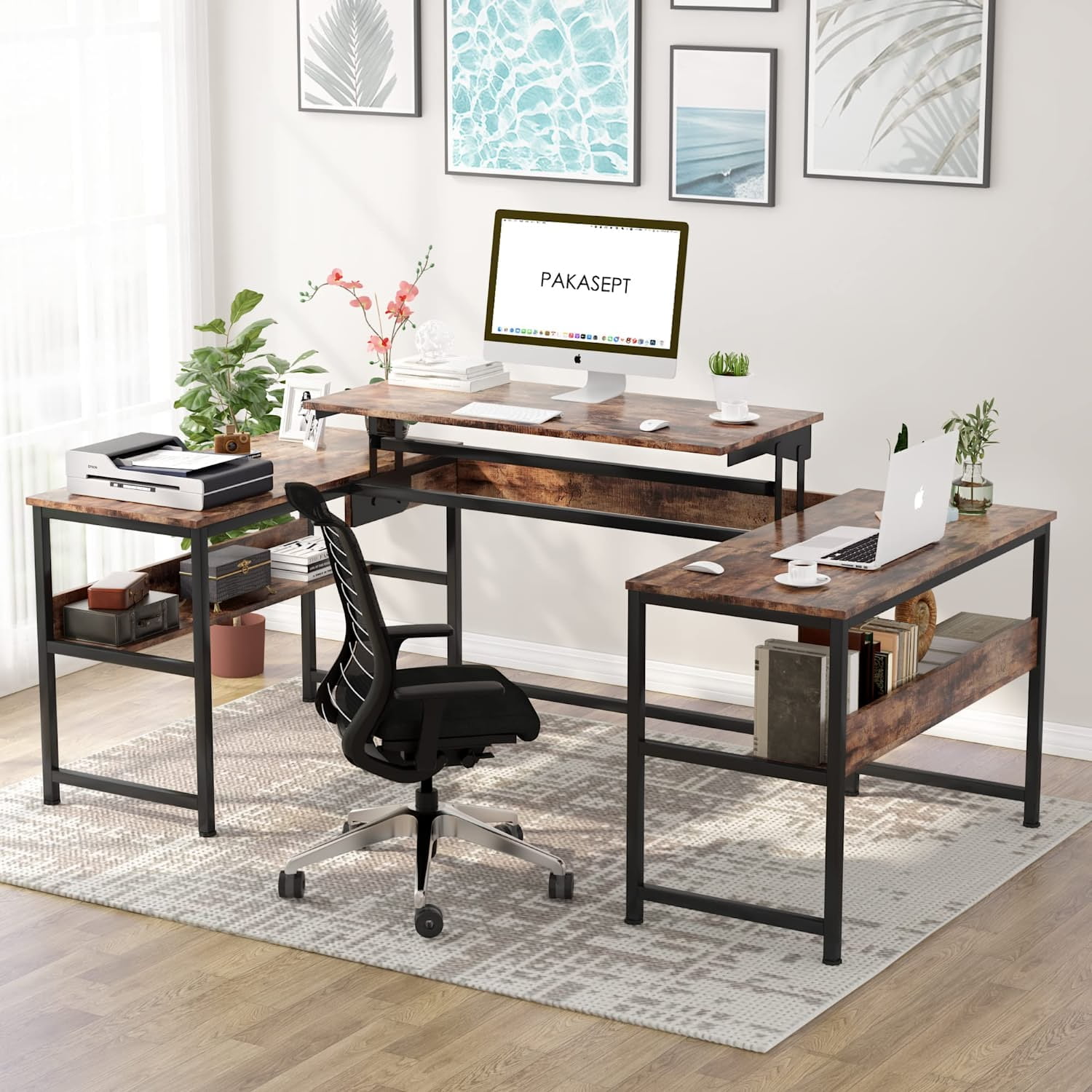 PAKASEPT U Shaped Desk with Lift Top, Sit to Stand L Shaped Computer