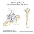 thumbnail image 6 of Rosec Jewels Moissanite Engagement Ring with Side Stones - 3 Carat Moissanite Ring - 8 mm Cushion Cut Ring - D-VS1 Grade, 14K Yellow Gold, US 12.00, 6 of 7