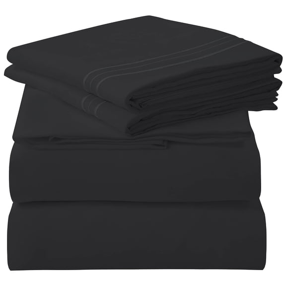 ROYALE LINENS 3 Piece Twin Sheets Set - Soft Brushed 1800 Microfiber Bedding - 1 Fitted and 1 Flat Sheet, 1 Pillow case - Wrinkle Free & Fade Resistant - Hotel Luxury Bed Sheets Set (Black, Twin)