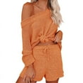 thumbnail image 2 of Casual Pajama Set Womens 2 Piece Outfits Off Shoulder Knit Tops and Shorts Suits, 2 of 3