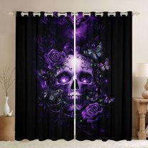 Castle Fairy Abstract Floral Skull Black Out Curtains for Teens Adults,Gothic Style Curtains Pack of 2 (42x63 Each),Chic Flowers Butterflies Bedroom Curtains,Super Cozy Room Decor
