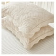 thumbnail image 3 of 2-Piece 100% Cotton Quilted Pillow Shams Embroidered Farmhouse Pillow Shams (King, Natural Beige), 3 of 7