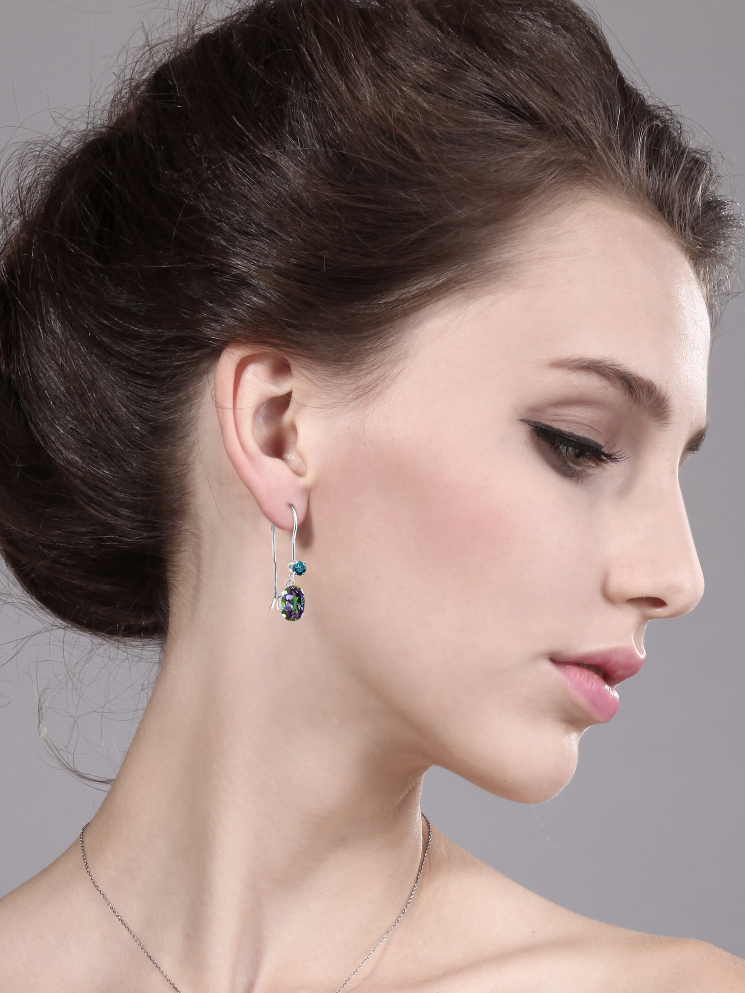 Gem Stone King 925 Sterling Silver Green Mystic Topaz and Blue Diamond French Wire Dangle Hook Earrings for Women (1.92 Cttw, Gemstone November Birthstone, Oval 7X5MM)