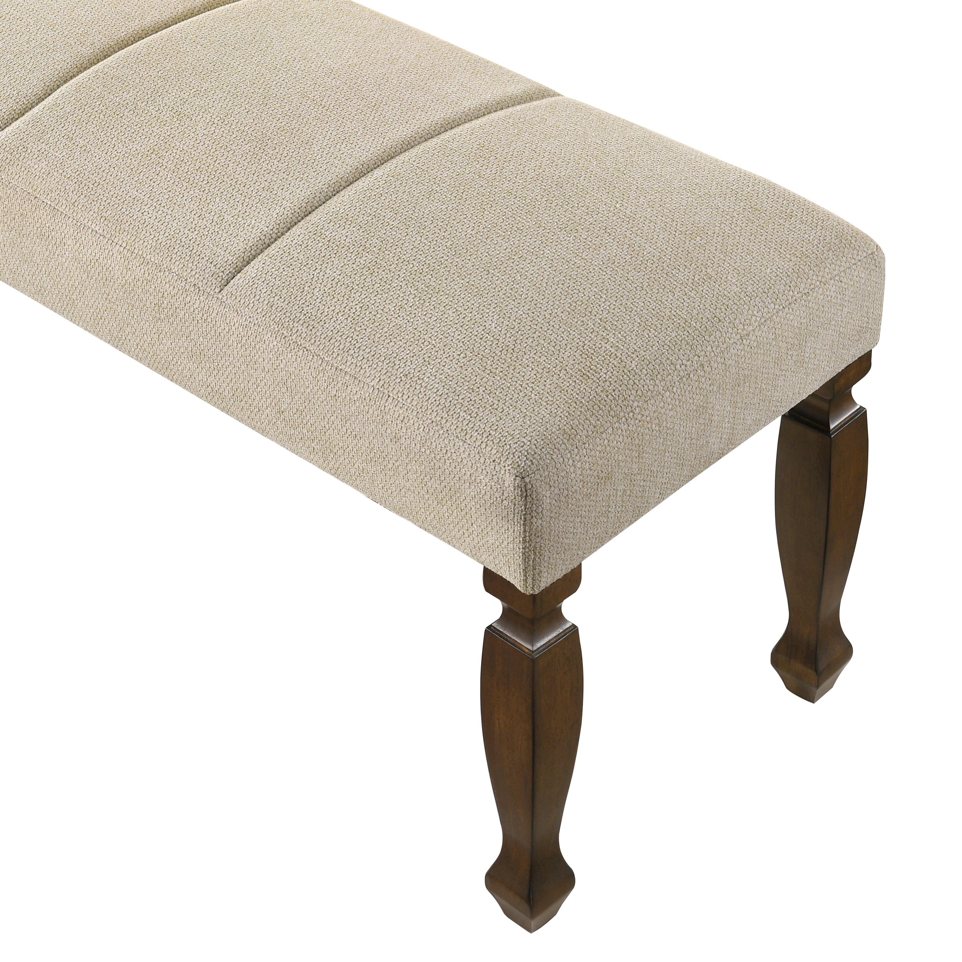 Roundhill Furniture Rowan Upholstered Turned Leg Wood Dining Bench, Beige