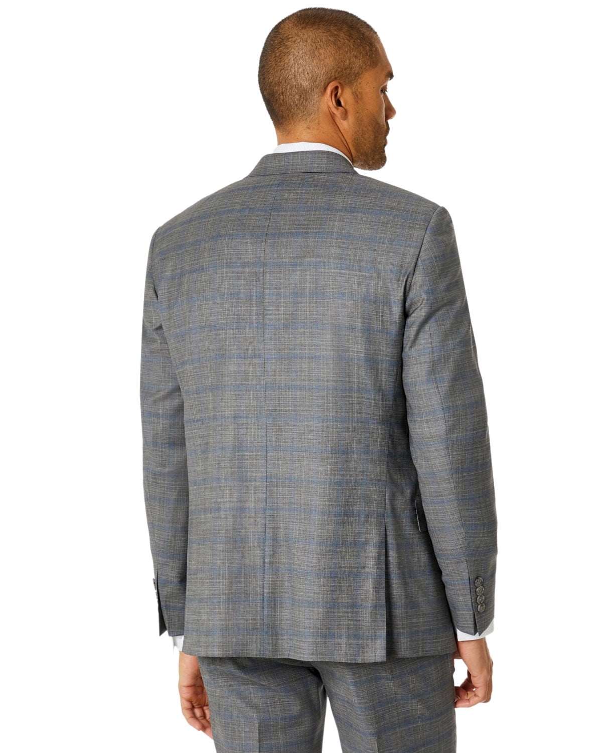 Calvin Klein Mens Slim Fit Wool Plaid Suit Jacket 42 Regular Grey Blue NWT 450 Walmart