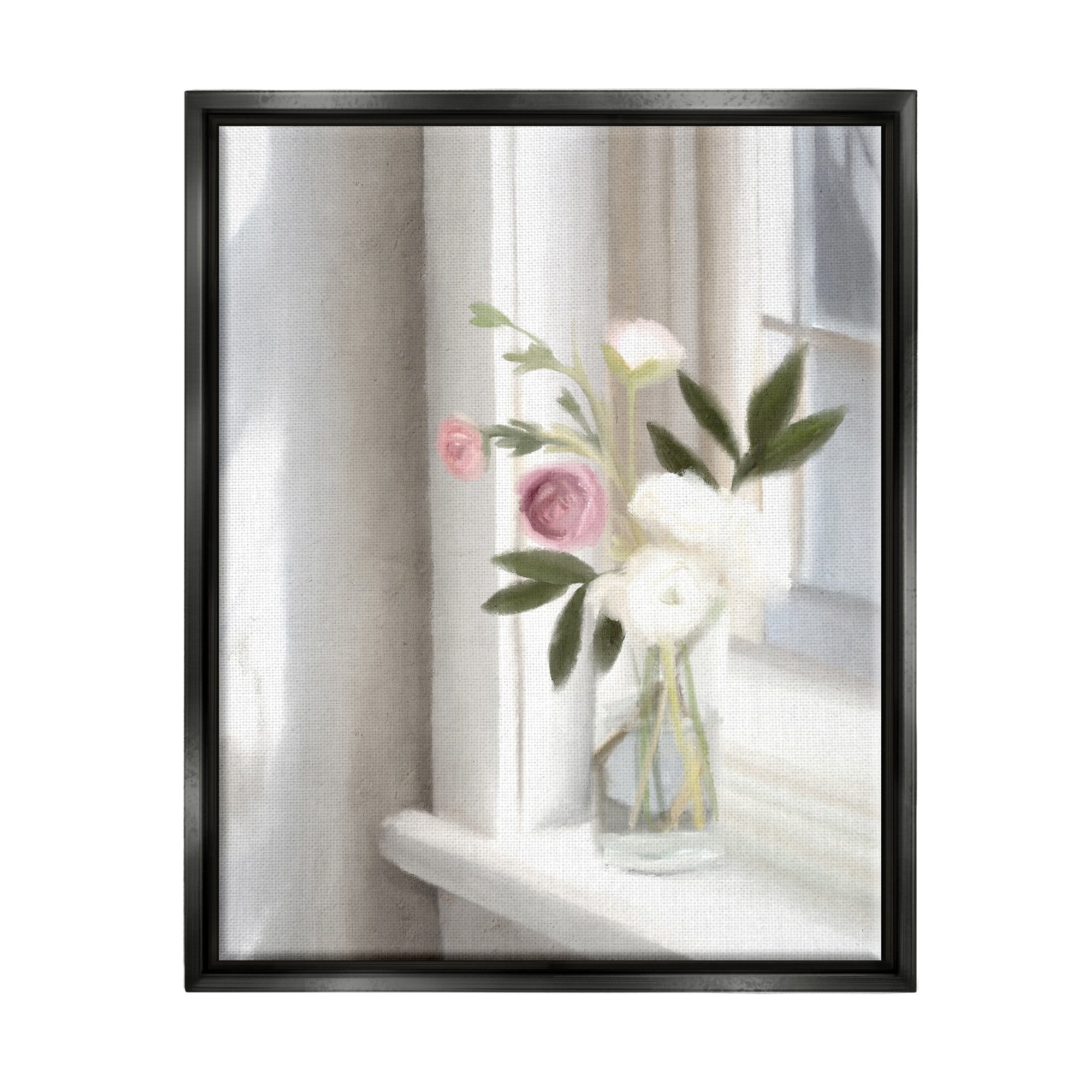 Stupell Industries Sunlit Flower Bouquet Blooming White Petals Windowsill Painting Luster Gray Floating Framed Canvas Print Wall Art, Design by Leah Straatsma