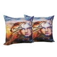 thumbnail image 6 of Ambesonne Fantasy Throw Pillow Cover 2 Pack, Tiger and Lion Head, 18", Yellow Brown Blue, 6 of 6