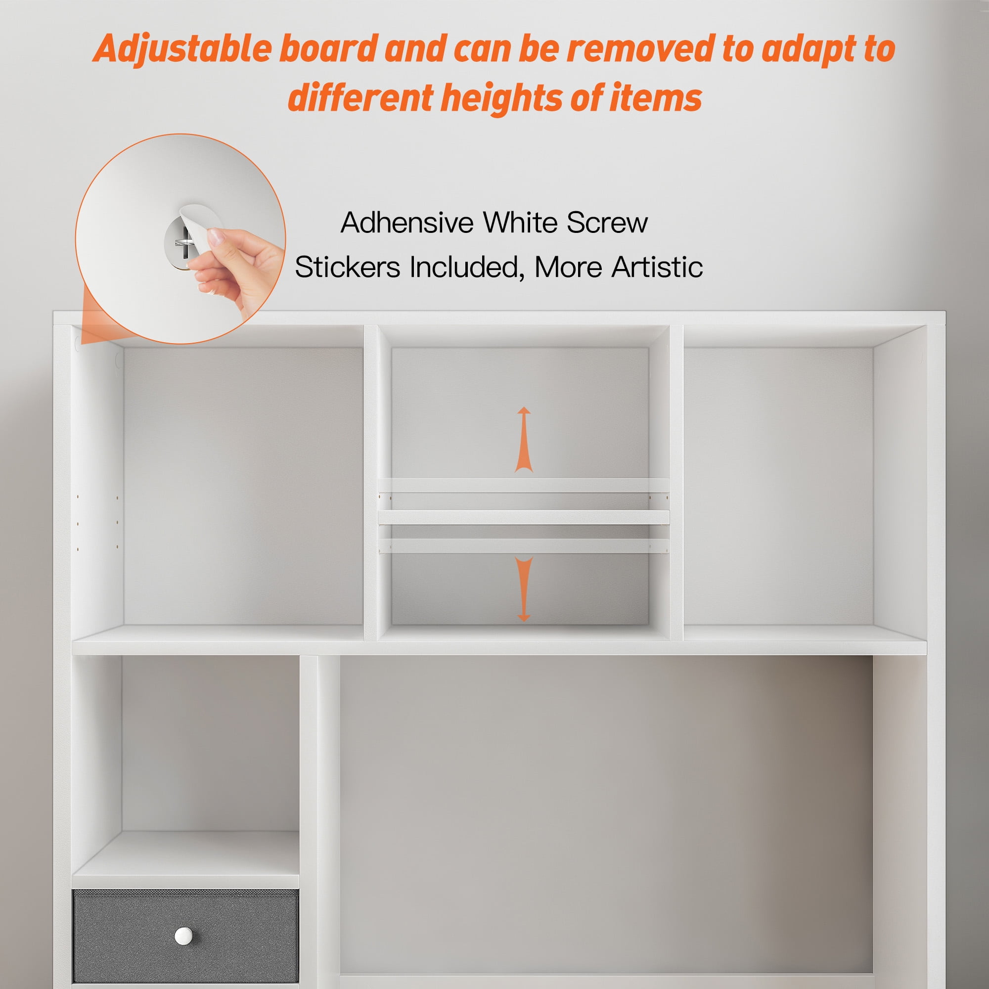 Desktop Bookshelf Wood Desk Hutch Organizer with 8 Shelves and 2 Drawers for Computer Desk,Adjustable 5-Tier Desk Storage Organizer,College Cube,Display Shelf Rack for Dorm Office Home,White