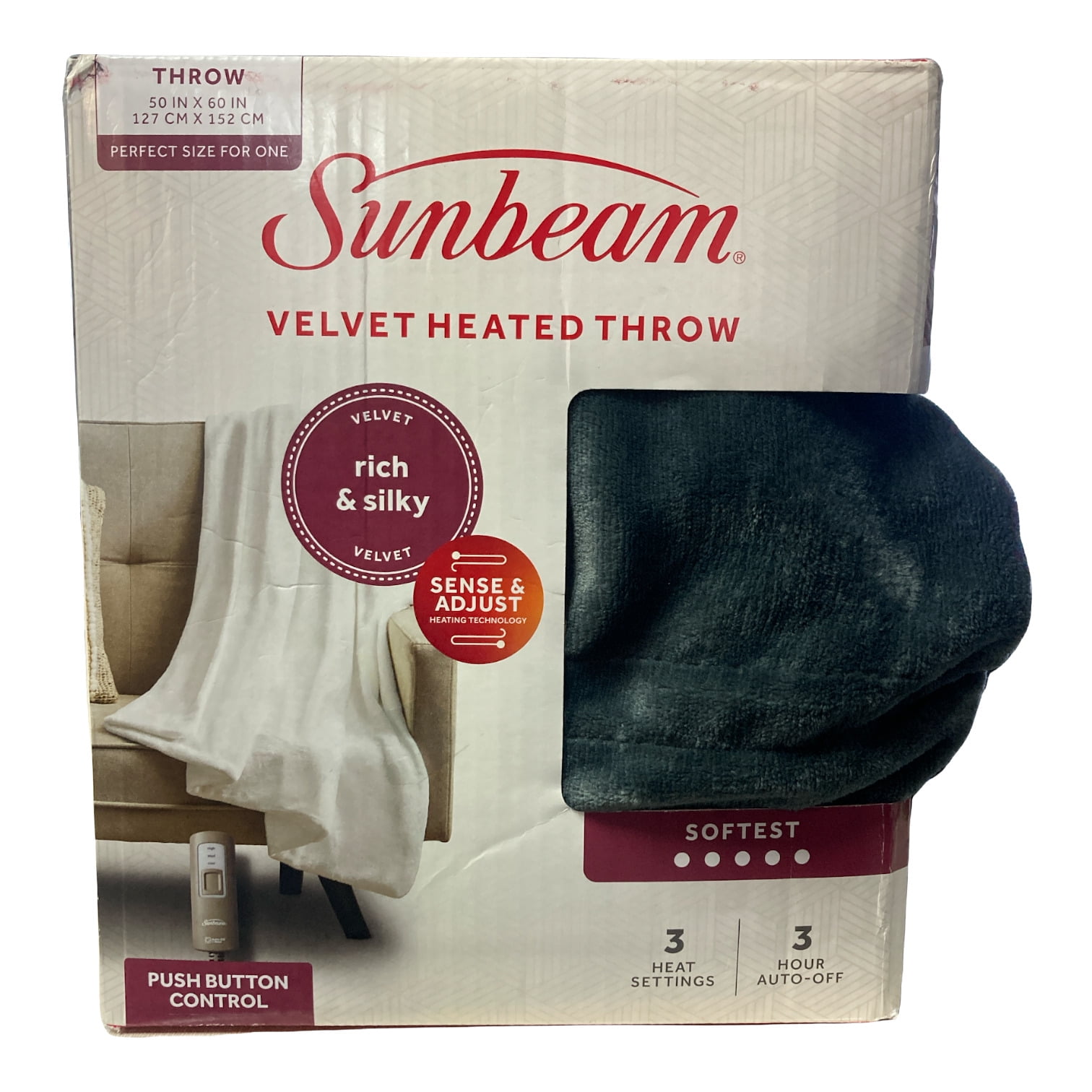 Sunbeam Velvet Plush Heated Throw (Slate) 50 x 60 w/ 3-Heat Setting -  Walmart.com