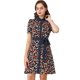 thumbnail image 1 of Vestido Camisero Floral Con Cinturón Y Cuello En Contraste de Manga Corta Para Mujer Negro M, 1 of 6
