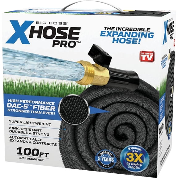 Xhose Pro Expandable Garden Hose - Heavy Duty, Kink Free - 100 ft, Black — Garden & Landscape Use, Standard Connection