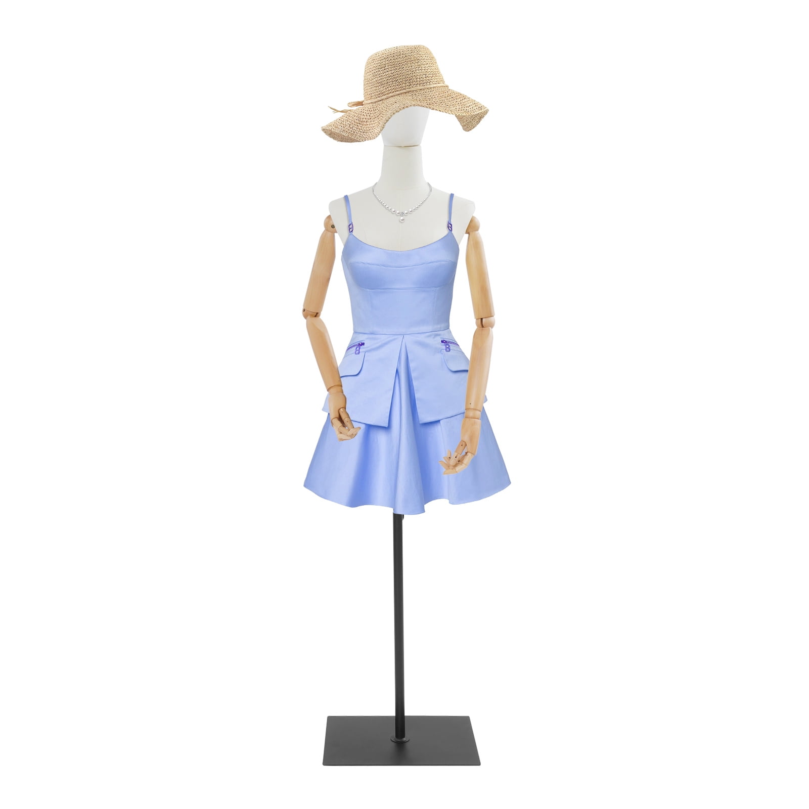 Female Mannequin, Female Dress Form Display, Adjustable Height（White + Wood Color + Black）
