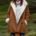 thumbnail image 2 of VEKDONE 2026 Hoodie Jackets for Women Fall Winter Thickened Plush Long Sleeve Coat with Pockets Trendy Horn Button Solid Color Warm Hooded Outwear Khaki L, 2 of 4