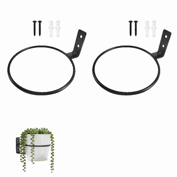 6-Inch Wall Mounted Flower Pot Holder Rings, 2-Pack Metal Planter Hanger Brackets for Indoor and Outdoor Use, Matte Black