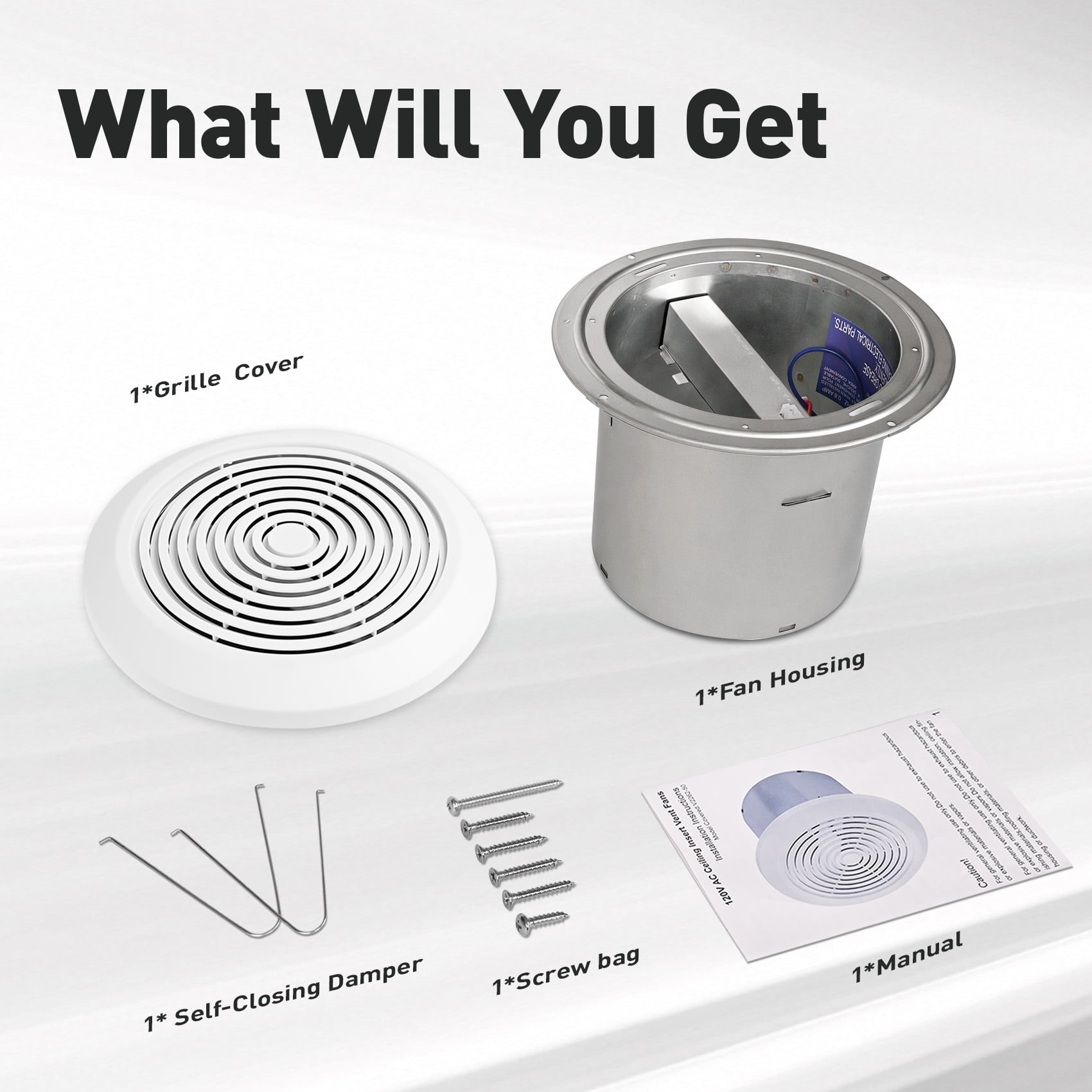 V2262-50 7 Inch Bathroom Ceiling Exhaust Fan, 50 CFM 1.0 Sones, Fits 8 Inch Rough-in Opening for Home Ventilation