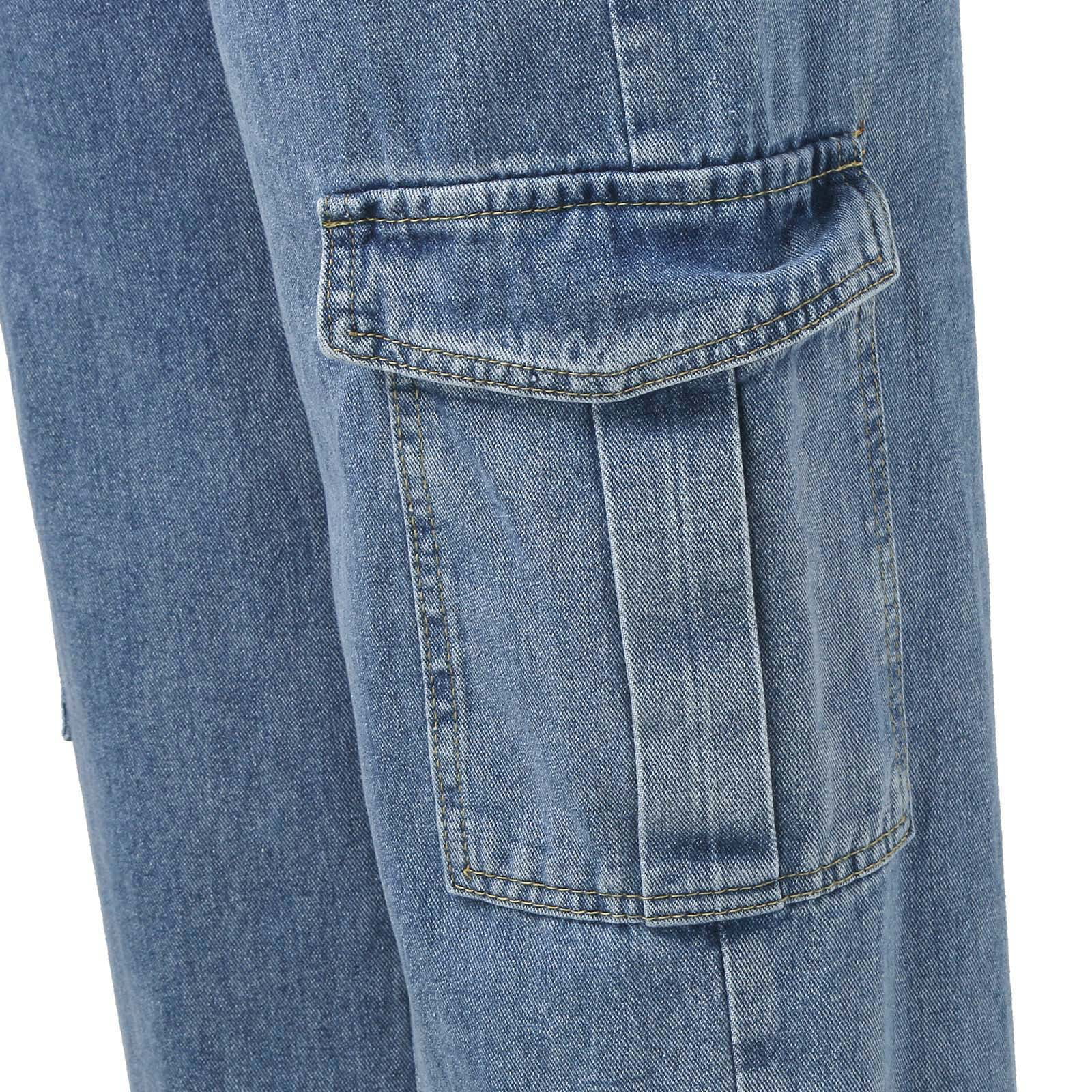 haxmnou women casual high waisted cargo pants wide leg casual denim trousers  multi pocket cargo jeans blue xxl 