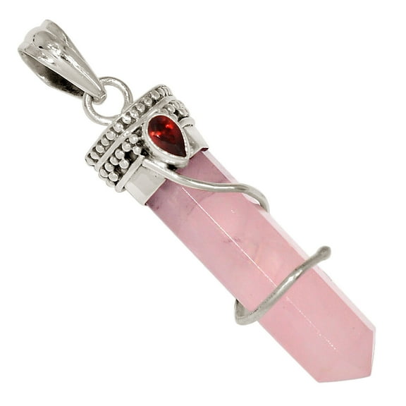 Natural Rose Quartz & Garnet 925 Sterling Silver Pendant Jewelry ALLP-28027