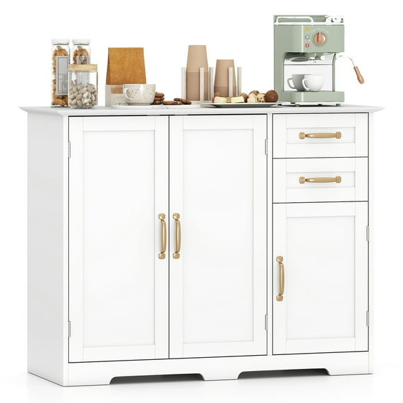 Gymax 40'' Sideboard Buffet Cabinet Modern Kitchen Storage Organizer w/ 2 Drawers White