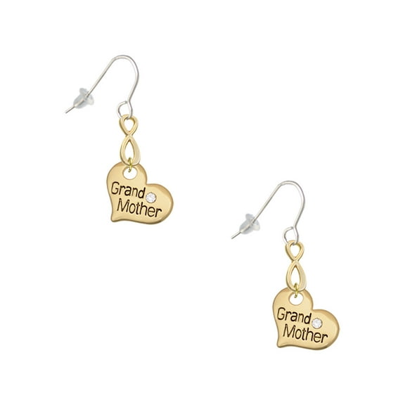 Delight Jewelry Goldtone Large Grandmother Heart with Crystal - Gold Tone Infinity French Earrings