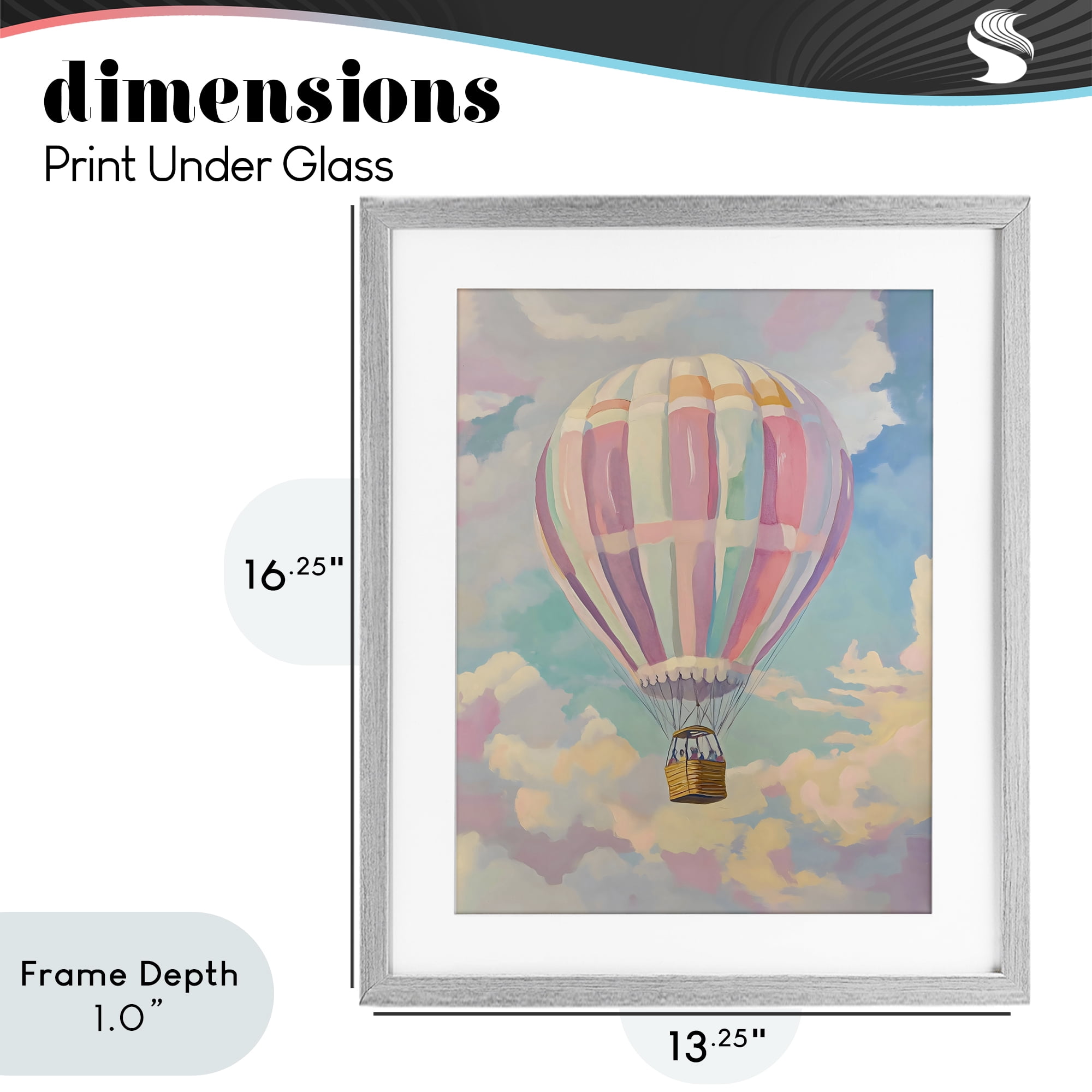 Stupell Industries Pastel Hot Air Balloon Gray Framed Print Under Glass, design by The Prints Vibe