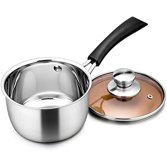 2QT Saucepan with Lid, 2 Quart Stainless Steel Sauce Pan, Small Pot Soup Milk Pan for Home Kitchen Restaurant, Long Heatproof Handle, Dishwasher Safe