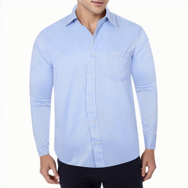 XDZJLR Chemise Homme Décontractée Business Couleur Unie Col à Revers Manches Longues