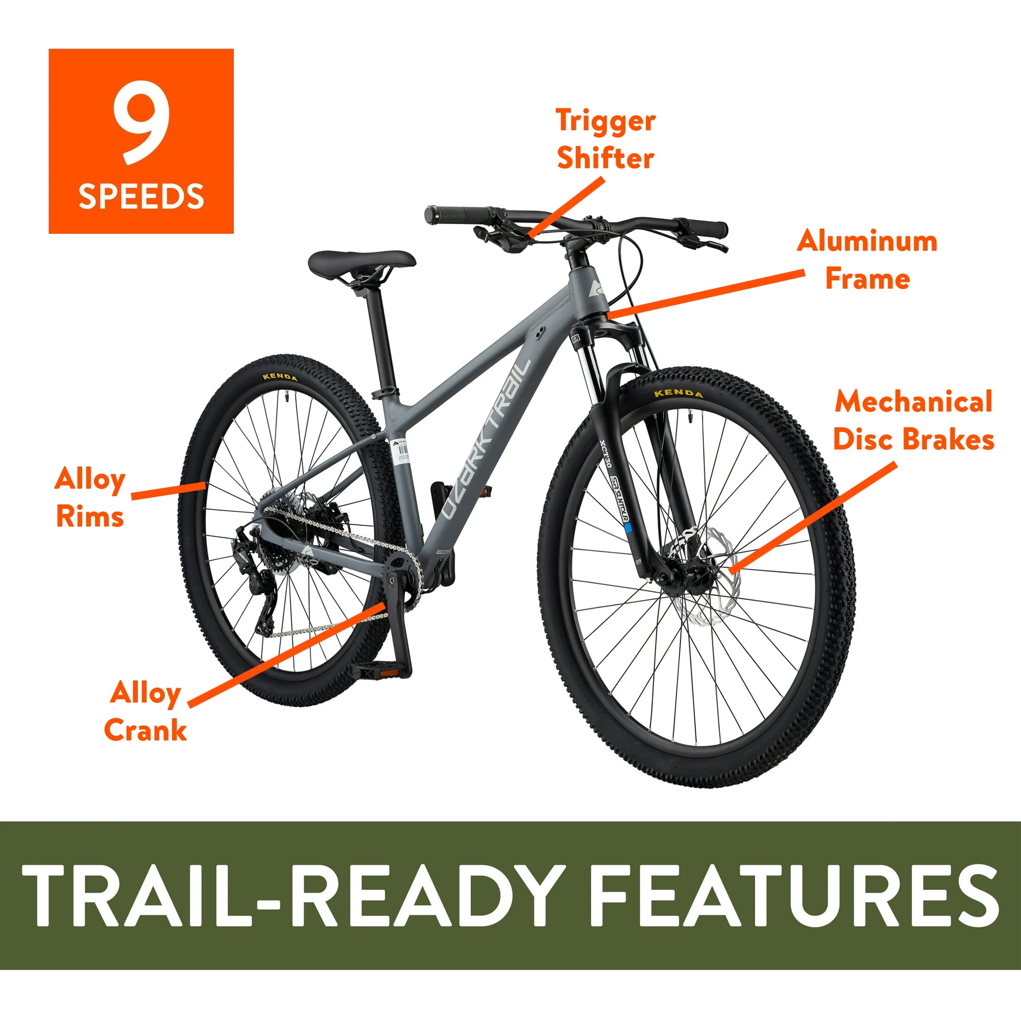 Ozark Trail 29" M.2 Ridge Mountain Bike, Small Frame, Fits Riders 5'0" - 5'6", Gray, Adult, Unisex