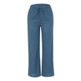 thumbnail image 5 of Stephy Womens Daily Elastic Waist Pockets Straight Solid Color Casual Pants Loose Long Trousers, Blue, M, 5 of 6
