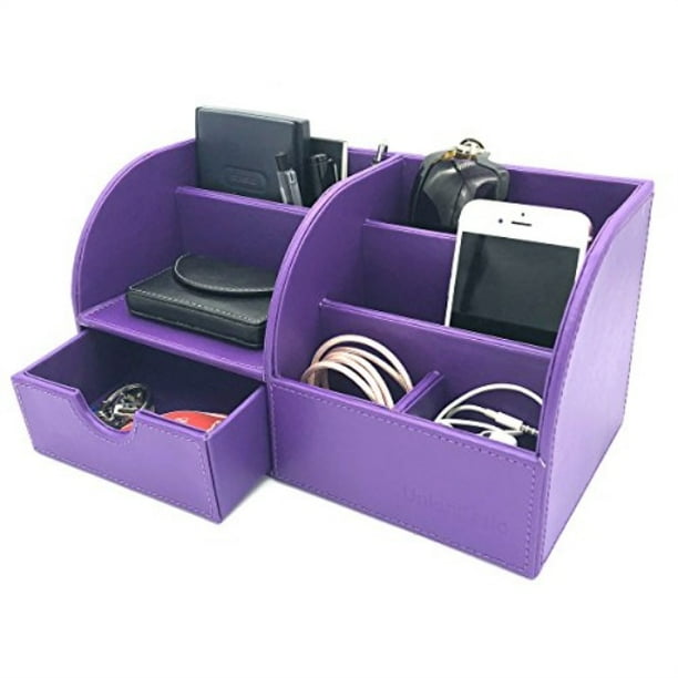 Unionbasic Office Desk Organizer Multifunctional Pu Leather Desktop Storage Box Business Card Pen Pencil Mobile Phone Stationery Holder Purple Walmart Com Walmart Com