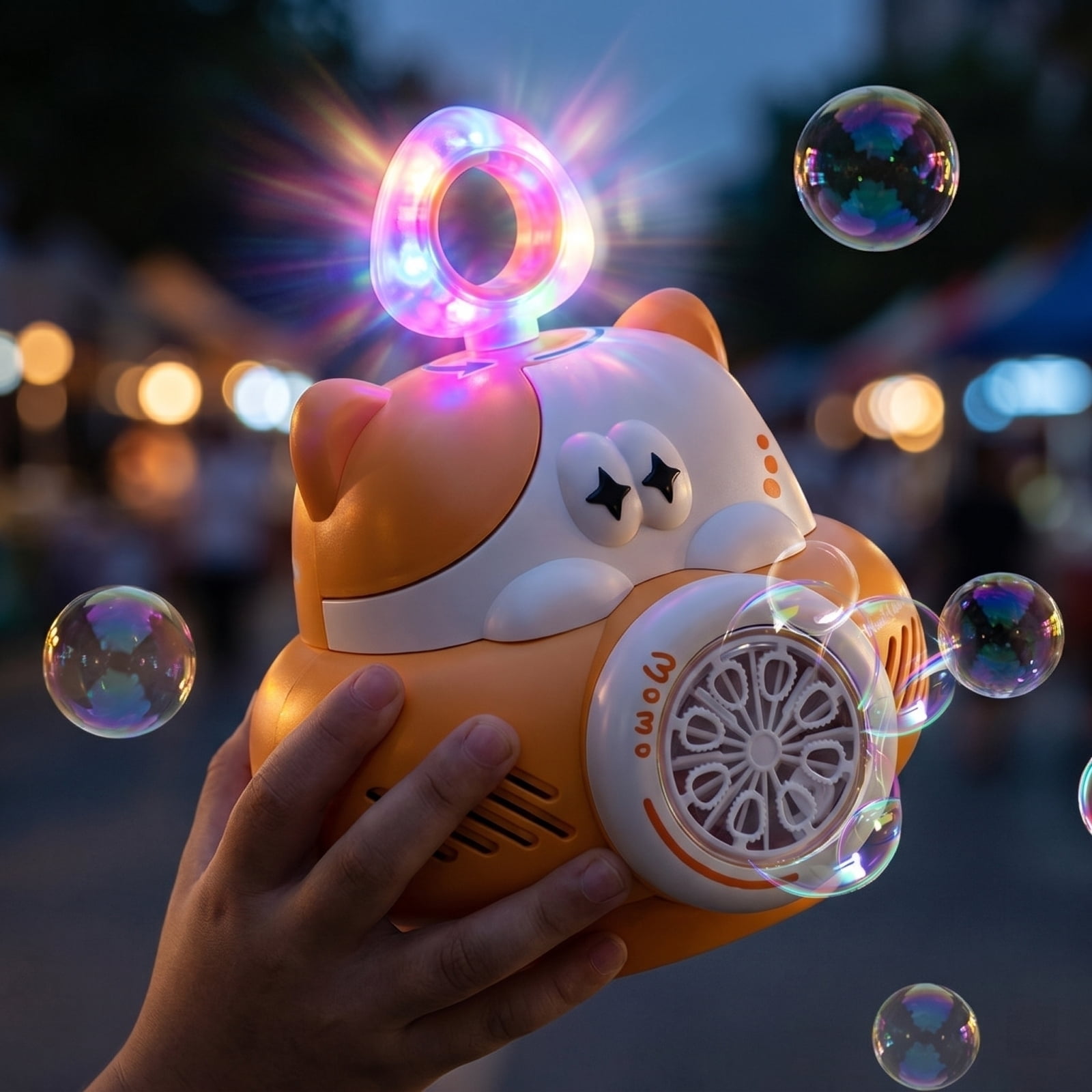 Cat Style Bubble Maker Machine, Automatic Bubble Blower with LED Light and Multi-Hole Bubble Output, Portable Handheld Bubble Machine with Batteries for Party Outdoor Festival Bubble Gun
