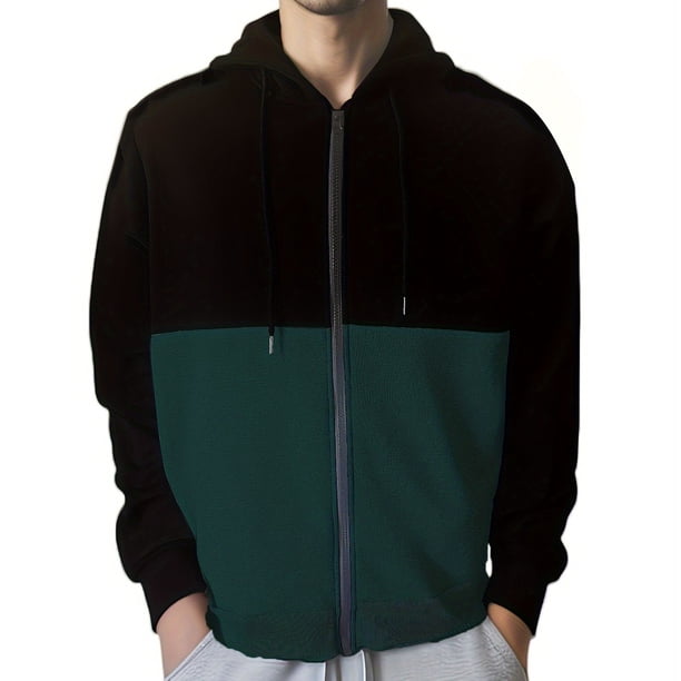 pstuiky camisetas de manga larga para hombre, Sudadera con capucha para hombre, con cremallera y bloques de color, informal, de manga larga tops de invierno para hombre xl