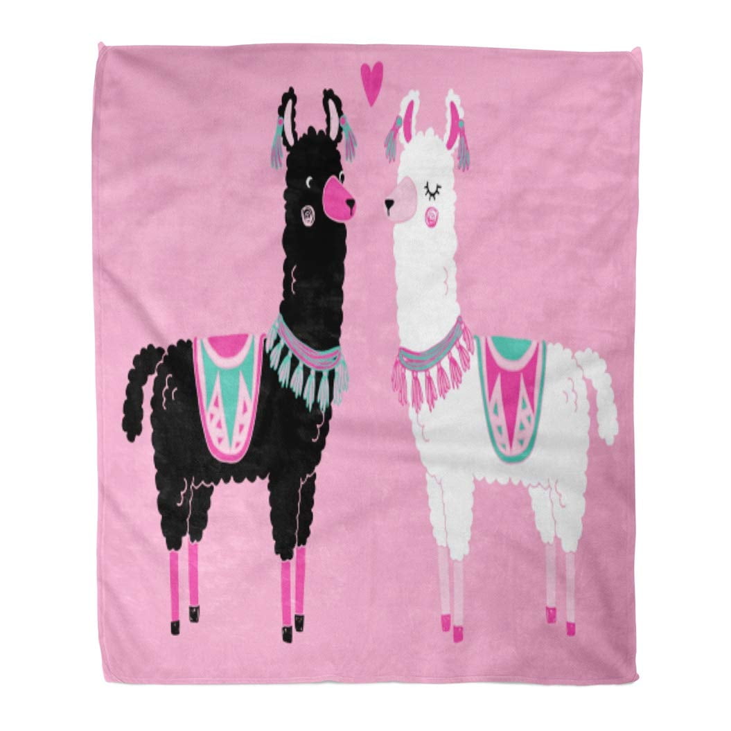 LADDKE Throw Blanket 58x80 Inches Pink Lama Black and White Llama Standing Looking at Each Other