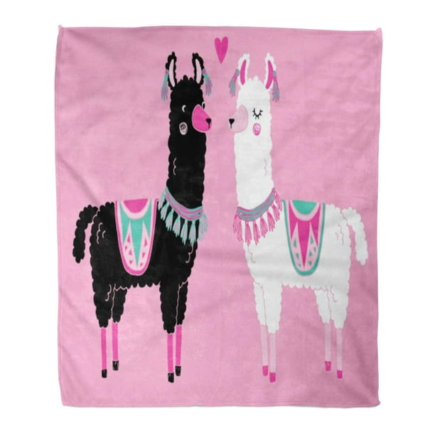 LADDKE Throw Blanket 58x80 Inches Pink Lama Black and White Llama