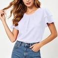 thumbnail image 4 of Favoffer Women's Round Neck Short Sleeve Solid Color Casual Top, 4 of 8