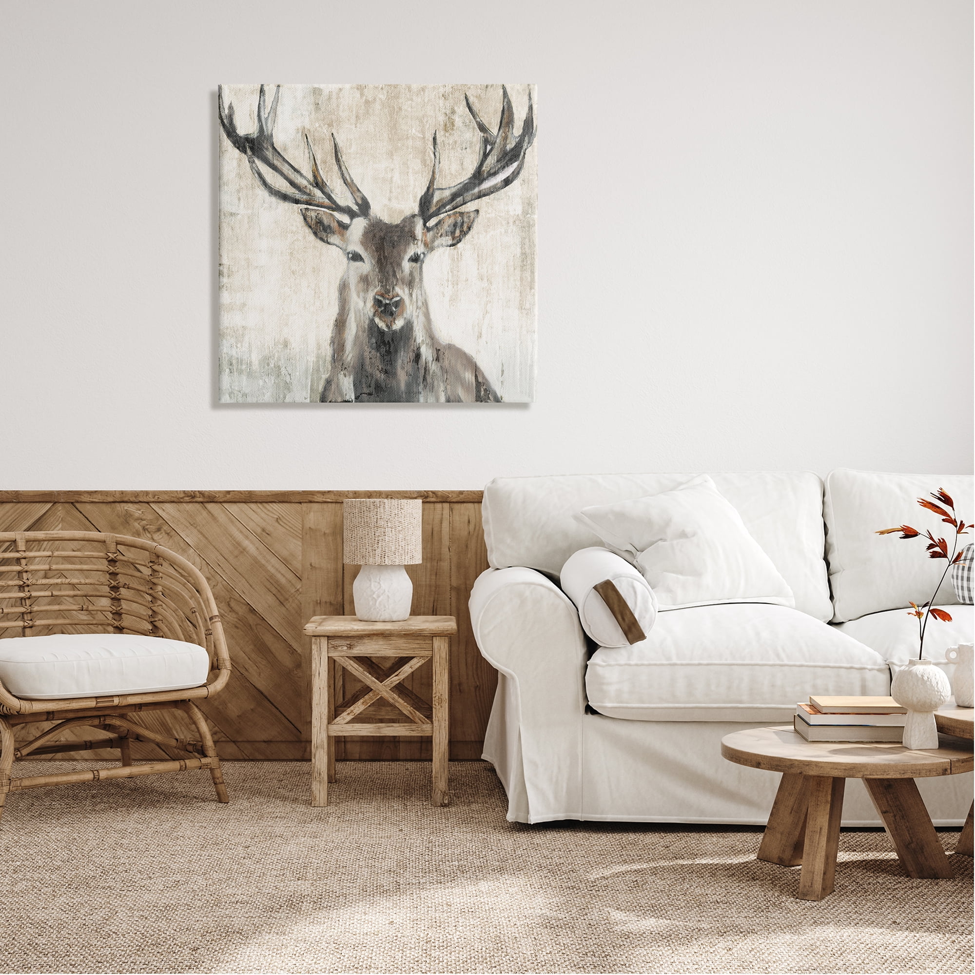 Stupell Industries Rustic Deer Elk Wildlife Portrait Animals & Insects Painting Gallery Wrapped Canvas Print Wall Art