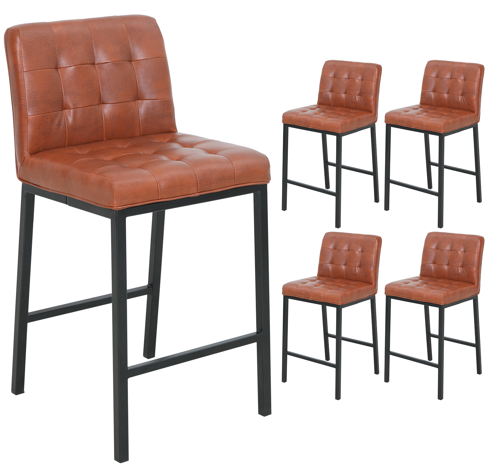 LEZIOA 25'' PU Leather Bar Stools Set of 4 with Full Back, Footrest